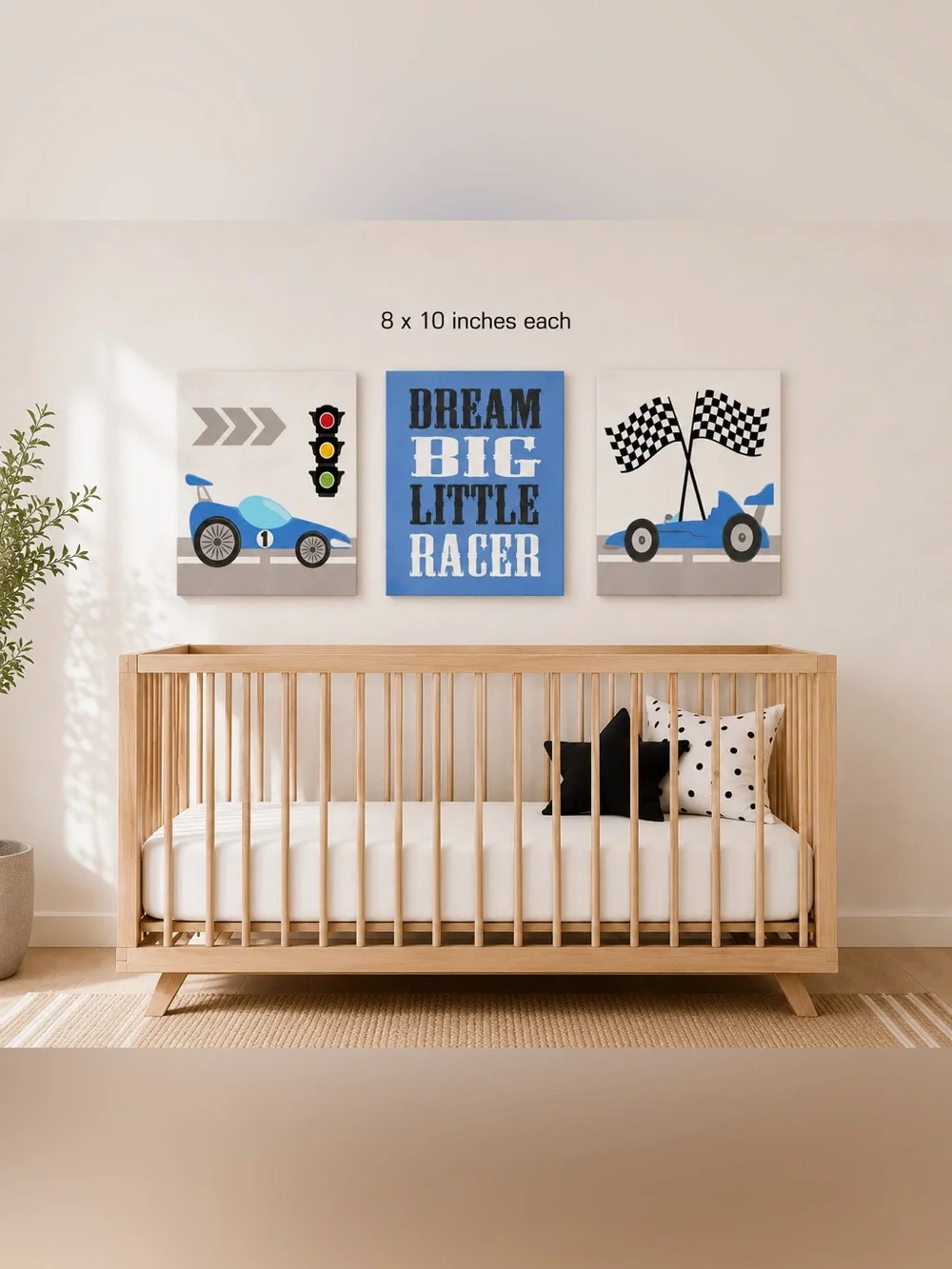 Set of 3 Race Car Wall Art 8x10 Boys Room Nursery Decor Blue Racing